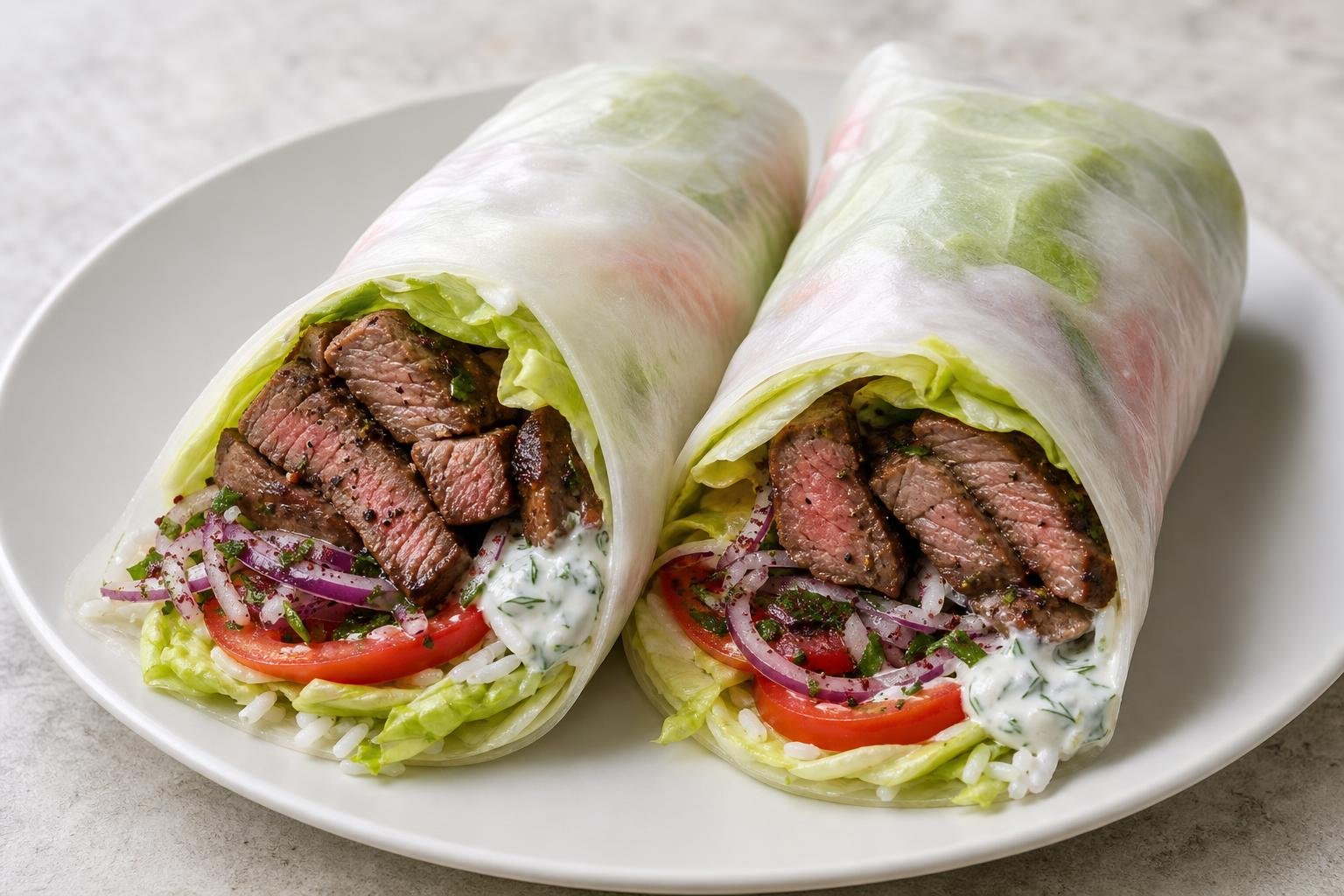 Mediterranean Steak Rice Paper Wraps